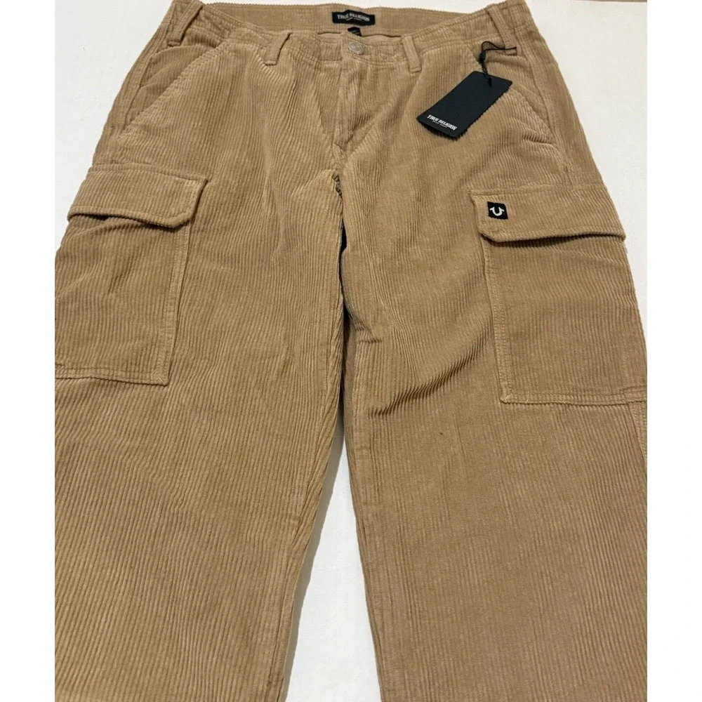 True Religion‎ Mens 32x31 Straight Cargo Vintage Travertine Brown Corduroy Pants